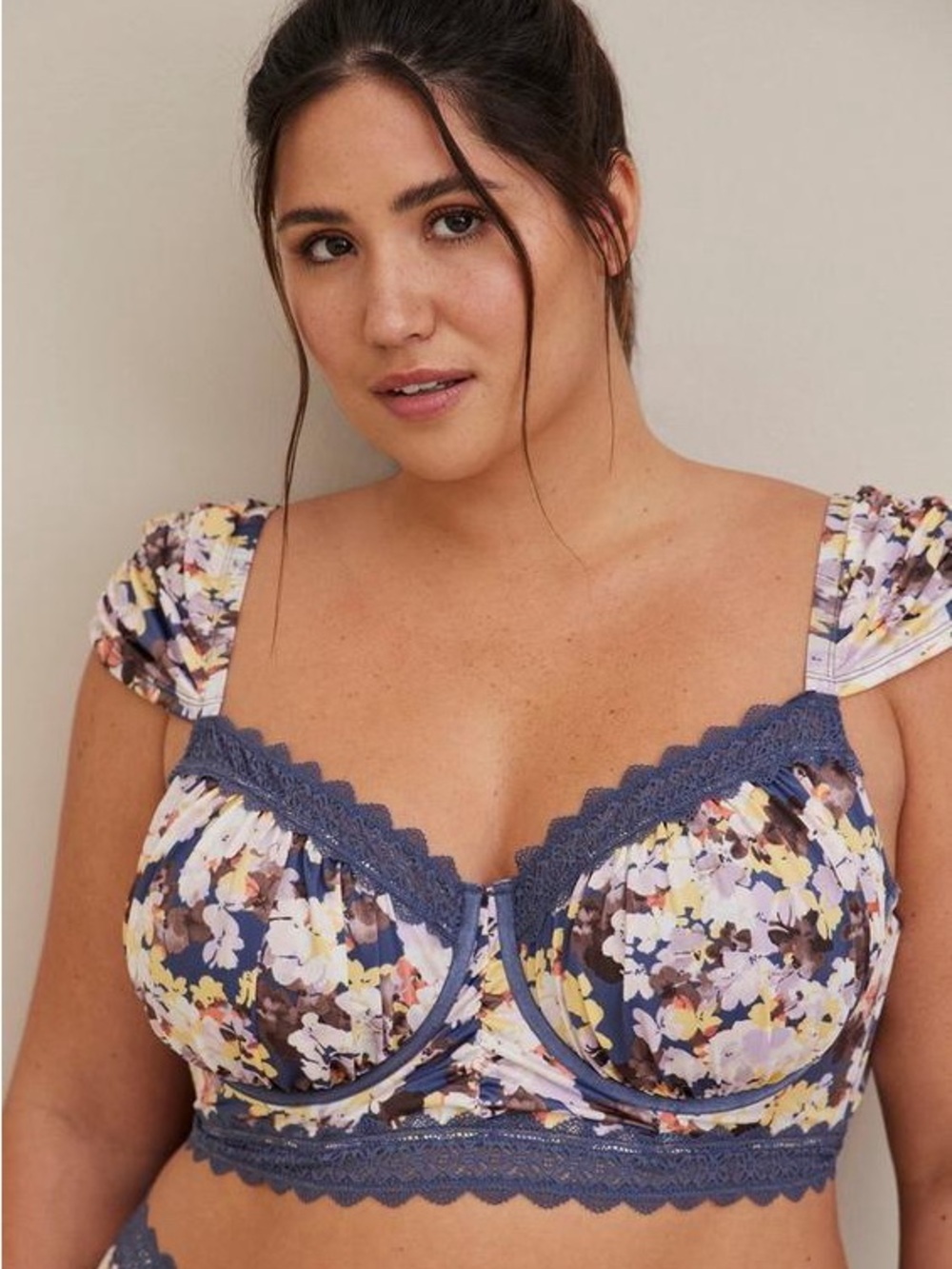 Underwire Longline Cap Sleeve Bra - Mesh Floral
